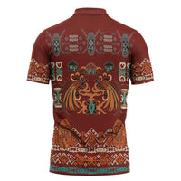 Oxblood Batik Papua-inspired Pattern Zipper Polo Shirt - Polynesian Pride