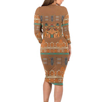 Terracotta Batik Papua-inspired Pattern Family Matching Long Sleeve Bodycon Dress and Hawaiian Shirt - Polynesian Pride