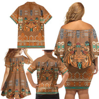 Terracotta Batik Papua-inspired Pattern Family Matching Off Shoulder Short Dress and Hawaiian Shirt LT9 - Polynesian Pride