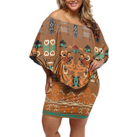 Terracotta Batik Papua-inspired Pattern Family Matching Off Shoulder Short Dress and Hawaiian Shirt LT9 Mom's Dress Gold - Polynesian Pride