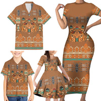 Terracotta Batik Papua-inspired Pattern Family Matching Short Sleeve Bodycon Dress and Hawaiian Shirt - Polynesian Pride