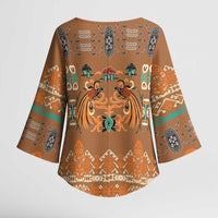 Terracotta Batik Papua-inspired Pattern Kimono Sleeve Blouse - Polynesian Pride