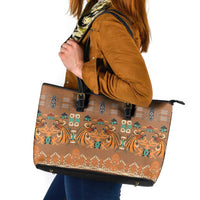 Terracotta Batik Papua-inspired Pattern Leather Tote Bag LT9 Gold - Polynesian Pride