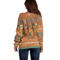 Terracotta Batik Papua-inspired Pattern Off Shoulder Sweater - Polynesian Pride