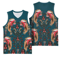 Dark Cyan Blue Bird of Batik Papua Basketball Jersey Exotic Natural Wealth of Papua - Polynesian Pride