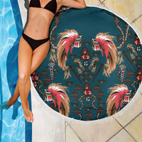 Dark Cyan Blue Bird of Batik Papua Beach Blanket Exotic Natural Wealth of Papua - Polynesian Pride