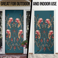 Dark Cyan Blue Bird of Batik Papua Door Cover Exotic Natural Wealth of Papua - Polynesian Pride