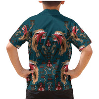 Dark Cyan Blue Bird of Batik Papua Family Matching Mermaid Dress and Hawaiian Shirt Exotic Natural Wealth of Papua - Polynesian Pride
