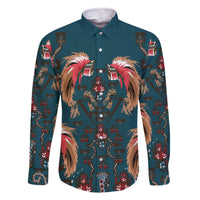 Dark Cyan Blue Bird of Batik Papua Family Matching Off The Shoulder Long Sleeve Dress and Hawaiian Shirt Exotic Natural Wealth of Papua - Polynesian Pride