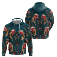 Dark Cyan Blue Bird of Batik Papua Hoodie Exotic Natural Wealth of Papua - Polynesian Pride