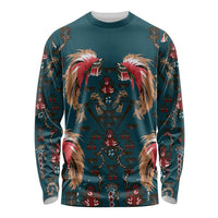 Dark Cyan Blue Bird of Batik Papua Long Sleeve Shirt Exotic Natural Wealth of Papua - Polynesian Pride