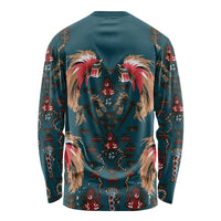 Dark Cyan Blue Bird of Batik Papua Long Sleeve Shirt Exotic Natural Wealth of Papua - Polynesian Pride