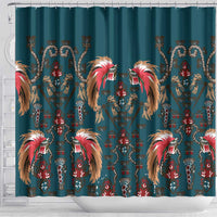 Dark Cyan Blue Bird of Batik Papua Shower Curtain Exotic Natural Wealth of Papua - Polynesian Pride