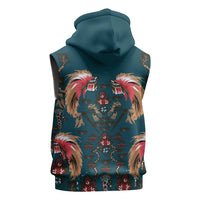 Dark Cyan Blue Bird of Batik Papua Sleeveless Zip Hoodie Exotic Natural Wealth of Papua - Polynesian Pride