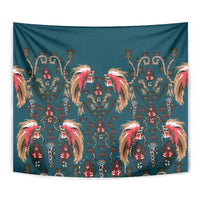 Dark Cyan Blue Bird of Batik Papua Tapestry Exotic Natural Wealth of Papua - Polynesian Pride