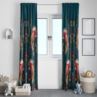 Dark Cyan Blue Bird of Batik Papua Window Curtain Exotic Natural Wealth of Papua - Polynesian Pride