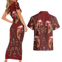 Oxblood Bird of Batik Papua Couples Matching Short Sleeve Bodycon Dress and Hawaiian Shirt Exotic Natural Wealth of Papua - Polynesian Pride