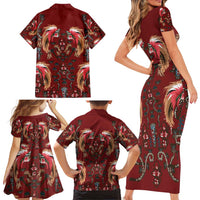 Oxblood Bird of Batik Papua Family Matching Short Sleeve Bodycon Dress and Hawaiian Shirt Exotic Natural Wealth of Papua - Polynesian Pride