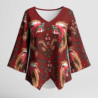 Oxblood Bird of Batik Papua Kimono Sleeve Blouse Exotic Natural Wealth of Papua - Polynesian Pride