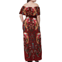 Oxblood Bird of Batik Papua Off Shoulder Maxi Dress Exotic Natural Wealth of Papua - Polynesian Pride