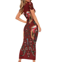 Oxblood Bird of Batik Papua Short Sleeve Bodycon Dress Exotic Natural Wealth of Papua - Polynesian Pride