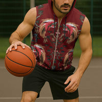 Oxblood Bird of Batik Papua Sleeveless Zip Hoodie Exotic Natural Wealth of Papua - Polynesian Pride