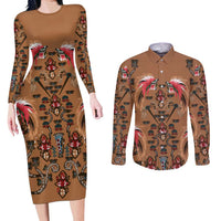 Terracotta Bird of Batik Papua Couples Matching Long Sleeve Bodycon Dress and Long Sleeve Button Shirt Exotic Natural Wealth of Papua - Polynesian Pride