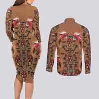 Terracotta Bird of Batik Papua Couples Matching Long Sleeve Bodycon Dress and Long Sleeve Button Shirt Exotic Natural Wealth of Papua - Polynesian Pride