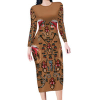 Terracotta Bird of Batik Papua Long Sleeve Bodycon Dress Exotic Natural Wealth of Papua - Polynesian Pride