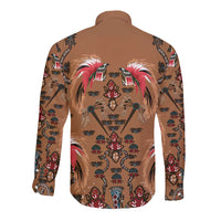 Terracotta Bird of Batik Papua Long Sleeve Button Shirt Exotic Natural Wealth of Papua - Polynesian Pride