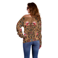 Terracotta Bird of Batik Papua Off Shoulder Sweater Exotic Natural Wealth of Papua - Polynesian Pride