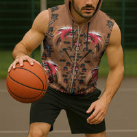 Terracotta Bird of Batik Papua Sleeveless Zip Hoodie Exotic Natural Wealth of Papua - Polynesian Pride