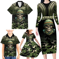 Veterans Day Family Matching Long Sleeve Bodycon Dress and Hawaiian Shirt War Never Leaves A Veteran Proud Military