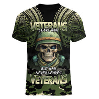 Veterans Day Women V-Neck T-Shirt War Never Leaves A Veteran Proud Military