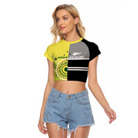 Custom Cricket AUNZ Spirit Raglan Cropped T Shirt Aussie New Zealand Retro Edition LT9 Female Black - Polynesian Pride