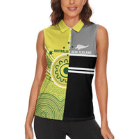 Custom Cricket AUNZ Spirit Women Sleeveless Polo Shirt Aussie New Zealand Retro Edition - Polynesian Pride
