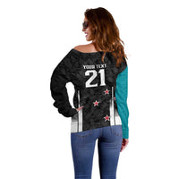 Custom NZ Cricket Pride Off Shoulder Sweater Silver Fern Fan Supporter Apparel - Polynesian Pride