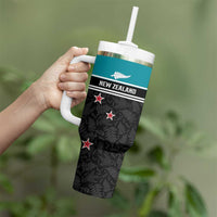Custom NZ Cricket Pride Tumbler With Handle Silver Fern Fan Supporter Apparel - Polynesian Pride