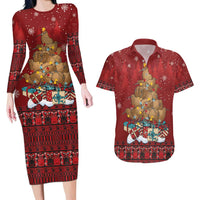 Funny Kiwi Bird Xmas Tree Couples Matching Long Sleeve Bodycon Dress and Hawaiian Shirt New Zealand Tribal Christmas Spirit - Polynesian Pride