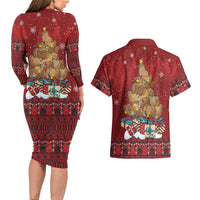Funny Kiwi Bird Xmas Tree Couples Matching Long Sleeve Bodycon Dress and Hawaiian Shirt New Zealand Tribal Christmas Spirit - Polynesian Pride