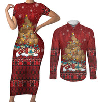 Funny Kiwi Bird Xmas Tree Couples Matching Short Sleeve Bodycon Dress and Long Sleeve Button Shirt New Zealand Tribal Christmas Spirit - Polynesian Pride