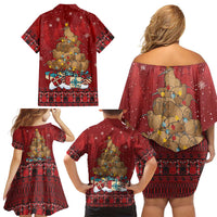 Funny Kiwi Bird Xmas Tree Family Matching Off Shoulder Short Dress and Hawaiian Shirt New Zealand Tribal Christmas Spirit - Polynesian Pride