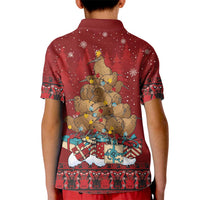Funny Kiwi Bird Xmas Tree Kid Polo Shirt New Zealand Tribal Christmas Spirit - Polynesian Pride