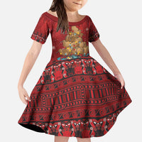 Funny Kiwi Bird Xmas Tree Kid Short Sleeve Dress New Zealand Tribal Christmas Spirit - Polynesian Pride