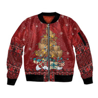 Funny Kiwi Bird Xmas Tree Sleeve Zip Bomber Jacket New Zealand Tribal Christmas Spirit - Polynesian Pride