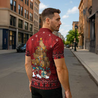 Funny Kiwi Bird Xmas Tree Zipper Polo Shirt New Zealand Tribal Christmas Spirit - Polynesian Pride