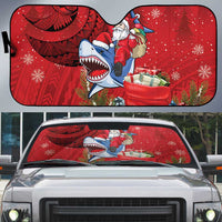 Funny Santa Riding Shark Auto Sun Shade Polynesian Tribal Christmas Spirit - Polynesian Pride