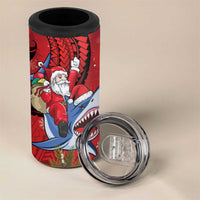 Funny Santa Riding Shark 4 in 1 Can Cooler Tumbler Polynesian Tribal Christmas Spirit - Polynesian Pride