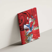 Funny Santa Riding Shark Canvas Wall Art Polynesian Tribal Christmas Spirit - Polynesian Pride