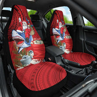 Funny Santa Riding Shark Car Seat Cover Polynesian Tribal Christmas Spirit - Polynesian Pride